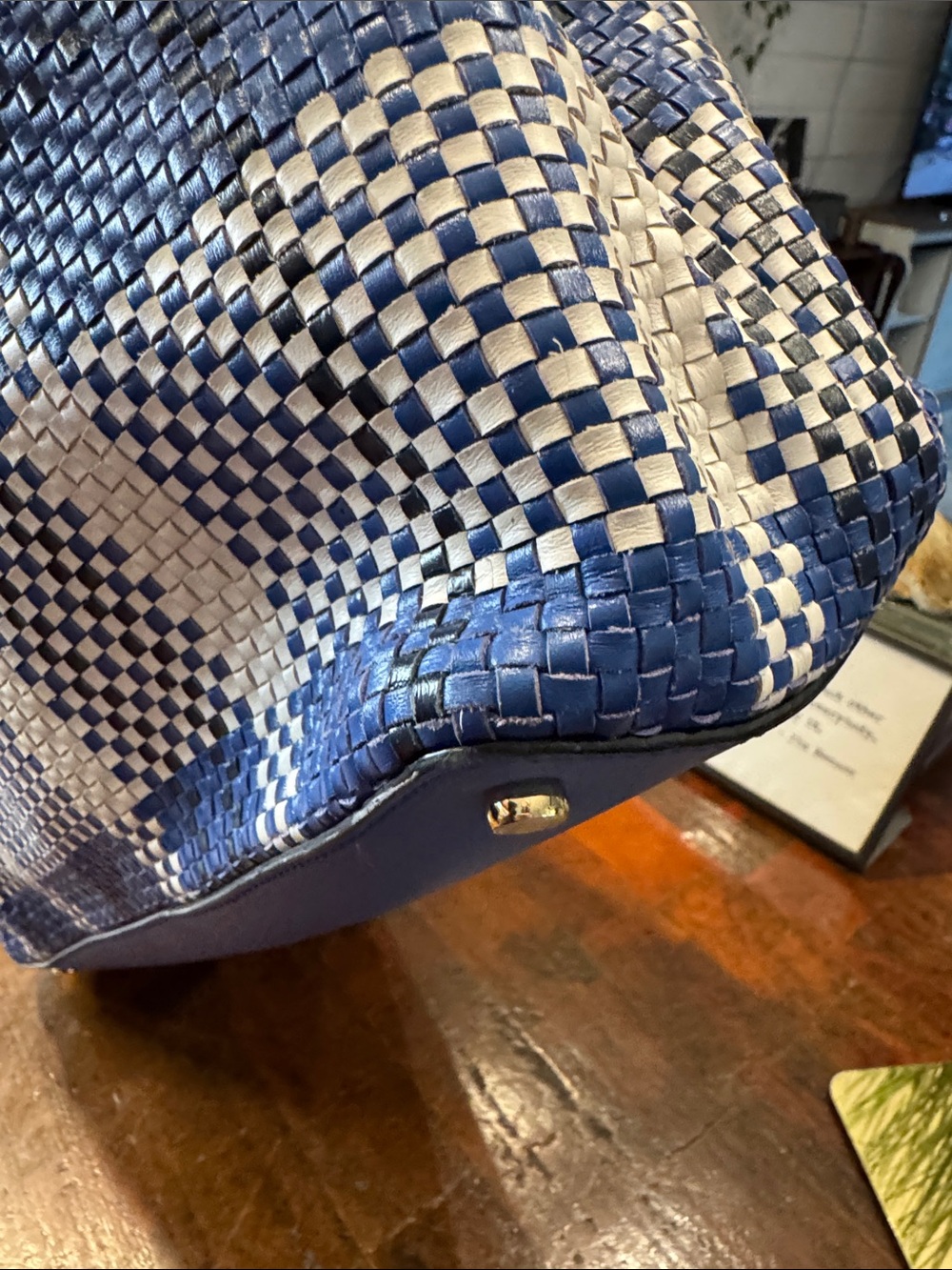 kate spade Blue and White Woven Plaid Tote - Picture 12 of 16